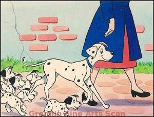 101 DALMATIANS 1980 Watercolor painting depicting Pongo and the puppies. Published in Disneyland Annual, Page 6. Matted to 11 x 12 Inches. 16664-DA $179.00