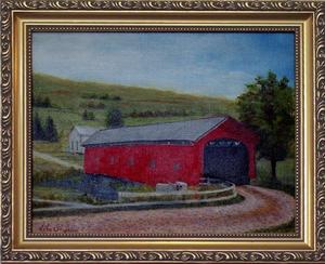 COVERED BRIDGE  STOCKBRIDGE, MASS   2004   Lilia Singer original oil painting  depicting the old Covered Bridge in Stockbridge MASS.  (Near the Norman Rockwell Museum).  Wonderful detail.   Canvas Size 8 x 10 Inches.   20781   $450.00   Framed