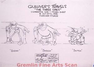 GULLIVER’S TRAVELS   1938   Xerox model sheet of the 3 spies.